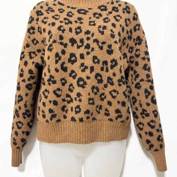 Old Navy Leopard Print Sweater Womens Small Brown Black Mock Neck Pullover - Picture 4 of 8